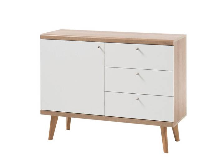 Lomadox Sideboard MAINZ-61, weiß matt mit Eiche Riviera Nb. 107x83x40cm