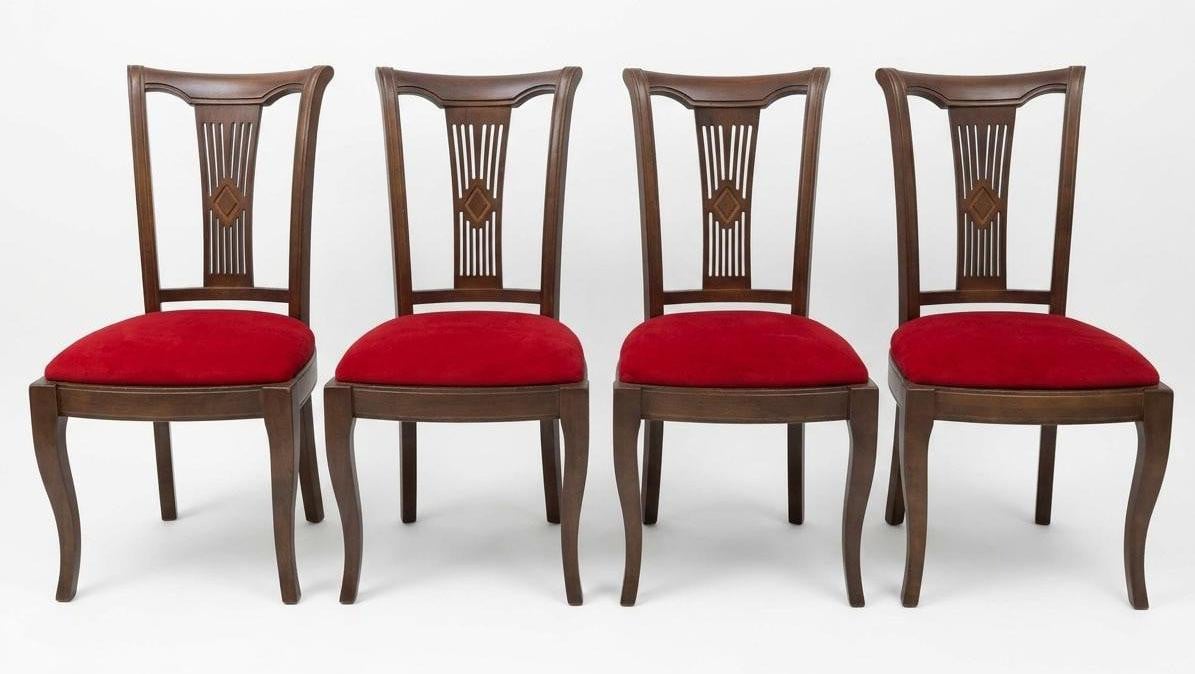 JVmoebel Luxe Rode Stoelset met 4 Eetkamerstoelen