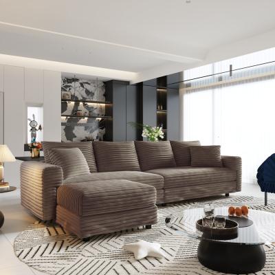 Loedds 102.4-inch 4-Seat Modern Corduroy Sofa with Convertible Design, Ottoman and Pillows for Living Room