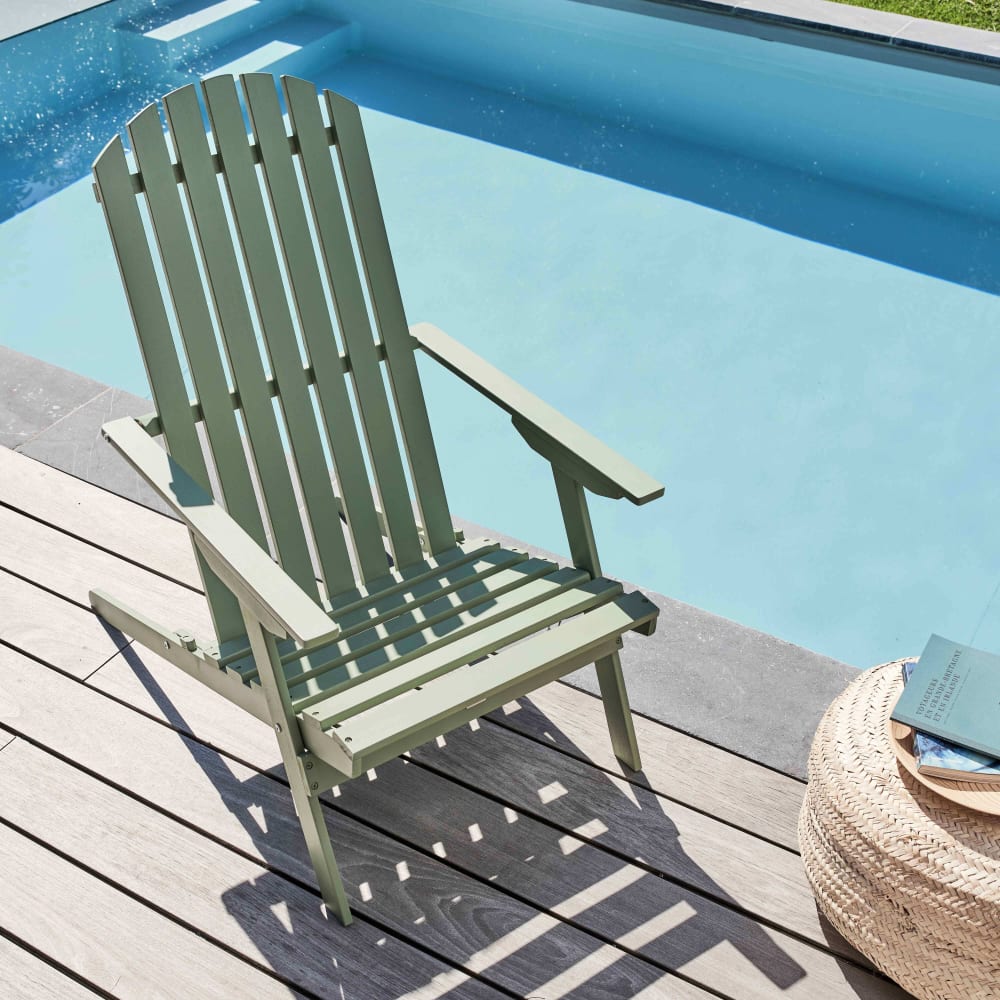 Oviala Fauteuil relax pliant en bois d'eucalyptus vert Vert 59x95x84cm