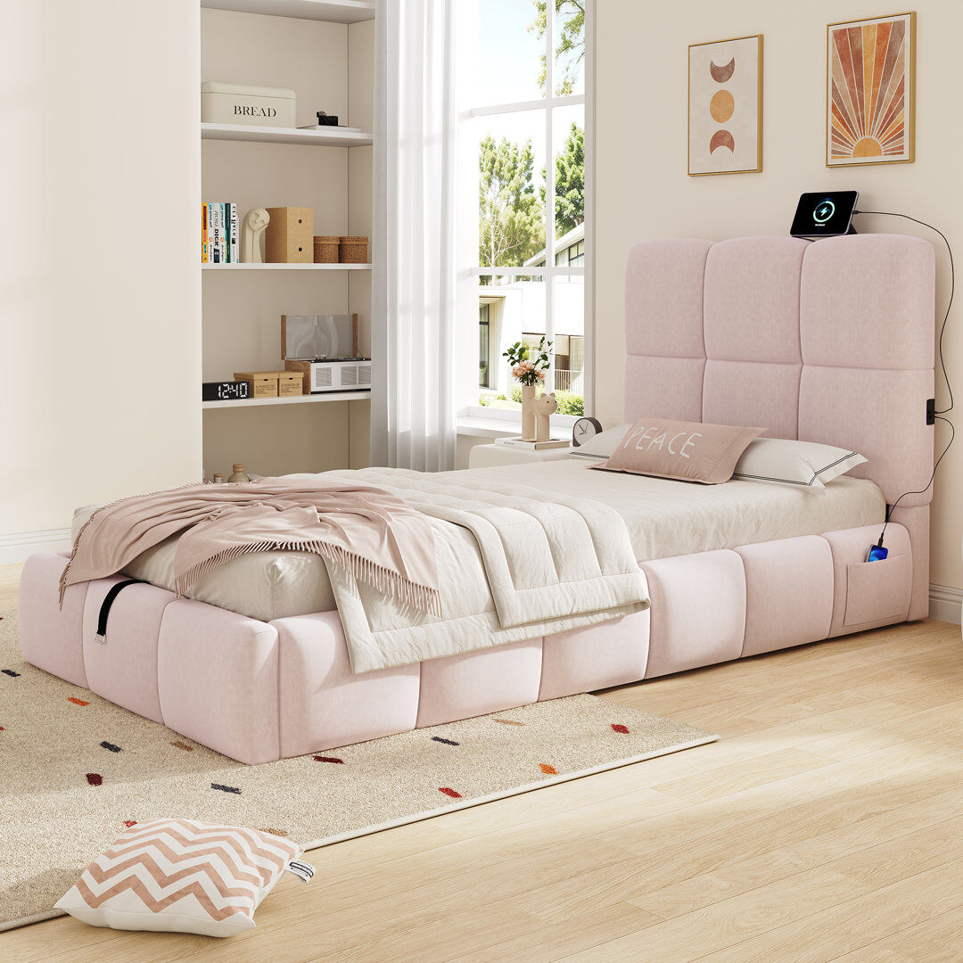 Brayden Studio Bed Pink Velvet 99cm H X 105cm W X 206.5cm L