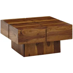 COUCHTISCH Quadrat in Sheesham Massivholz, Modernes Rillenmuster, Maße 57,5x57,5x30 cm