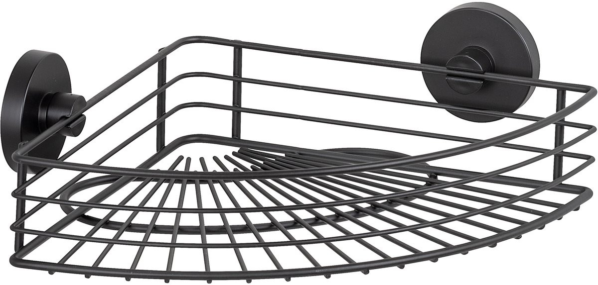WENKO Vacuum-Loc Hoekrek Bari mat zwart - Douchemand zonder boren - 31 x 22 cm