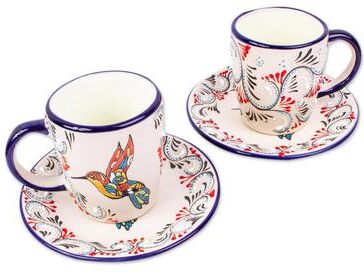 Novica Handmade Colibri Ceramic Cups And Saucers (Pair)