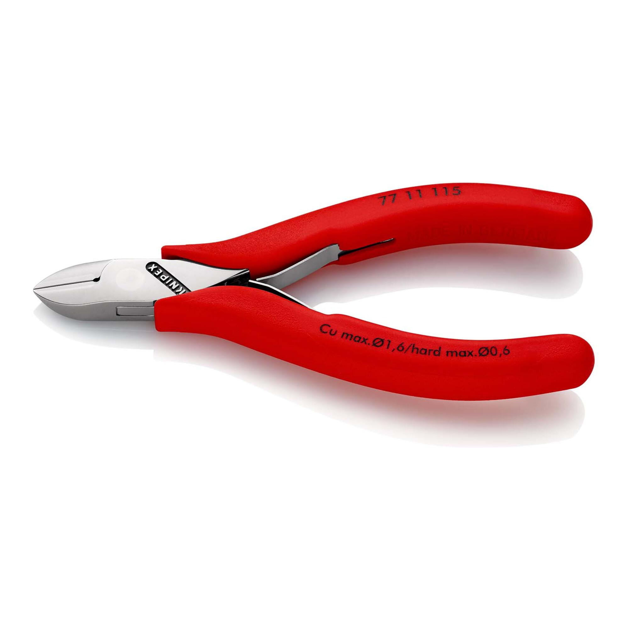 KNIPEX 77 11 115 Elektronik-Seitenschneider mit durchgestecktem Gelenk mit rutschhemmenden Kunststoff-Hüllen 115 mm)