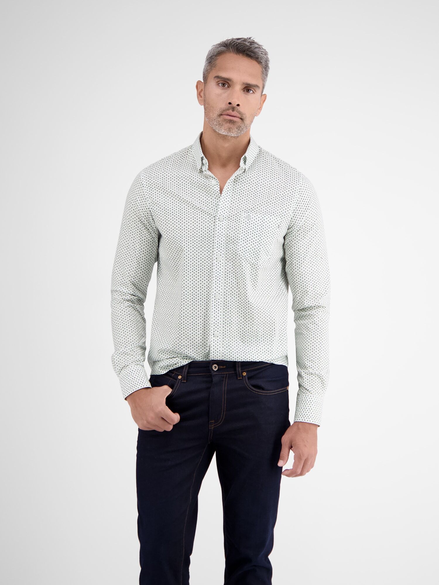 Langarmhemd LERROS "Poplinhemd mit Minimal-Alloverprint", Herren, Gr. S, Normalgrössen, weiss (weiß), 97% Baumwolle, 3% Elasthan, Hemden Langarmhemd weiß S, Normalgrössen