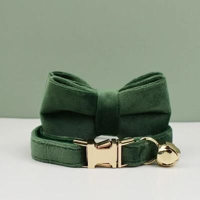 Uplift Essentials Velvet Bowknot Personalized Cat Collar bow Tie Collar Dark Green l