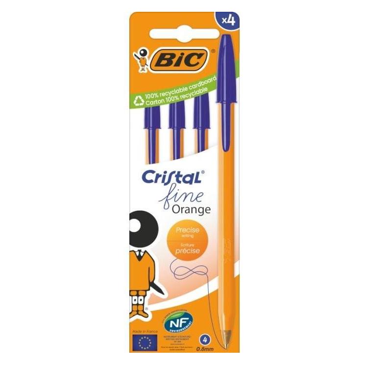 Bic Orange Fine Cristal Kugelschreiber, 4 Stück, Blau (4x) (3086123734586)