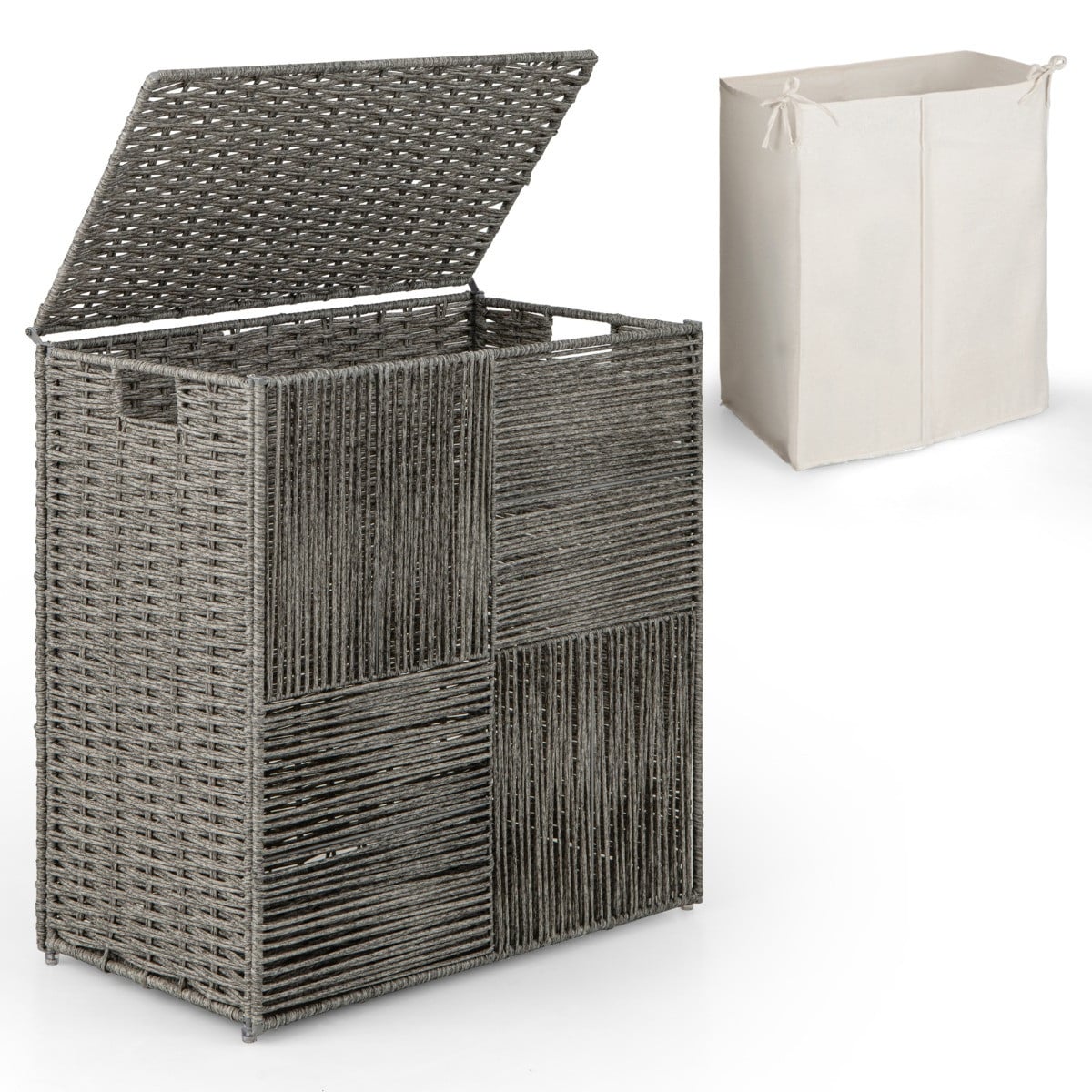 Costway 2-delige opvouwbare wasmand met deksel en uitneembare binnenzak, 110L, grijs