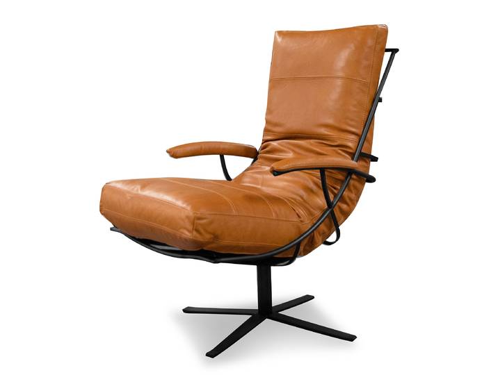 Sessel Braun Echtleder Bulle ohne Hocker 67 x 110 x 97cm