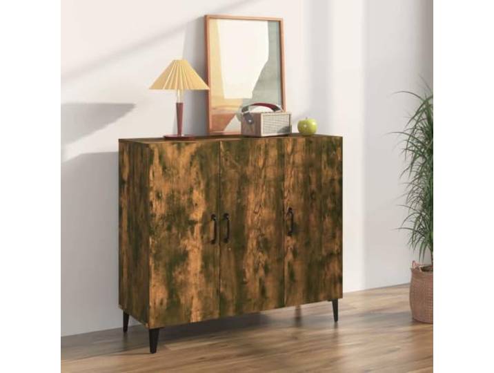 HEFZGDB Klassisches Sideboard zur Aufbewahrung in Räuchereiche mit 6 Fächern, Beistellschrank mit dekorativer Präsentationsfläche im Industrie-Design, Sideboard mit Wandhalterung zur