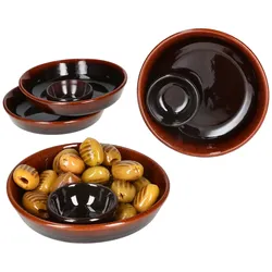 4x Juego Tapas Schale Ø14,3cm Olivenschale Ton-Cazuela mit Kernablage Antipasti