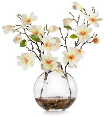 Enova Home Real Touch Magnolia Flower Arrangement in Glass Vase with Faux Water for Home Office Wedding Decoration - N/A