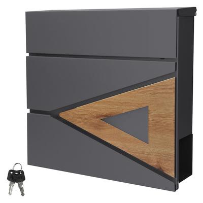 ML-Design Briefkasten 37x36,5x11 cm Anthrazit Holzoptik | Stahl, Zeitungsfach, Schloss, moderner Wandbriefkasten Mailbox