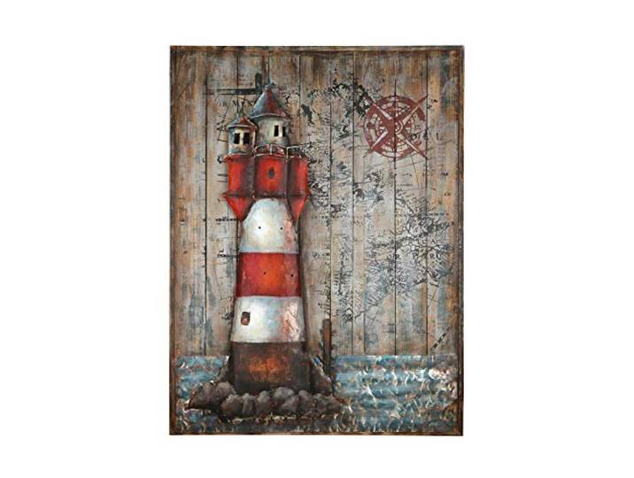 GILDE Gallery Bild - Kunstobjekt - Leuchtturm - handgefertigte Metallkunst auf Holz 100 x 75