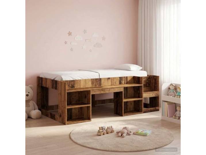 RJPLMFV Bettgestell für Kinder, mit Aufbewahrung, Holz, Technik Integrierte Regale, feste Latten, modernes Design, einfache Montage