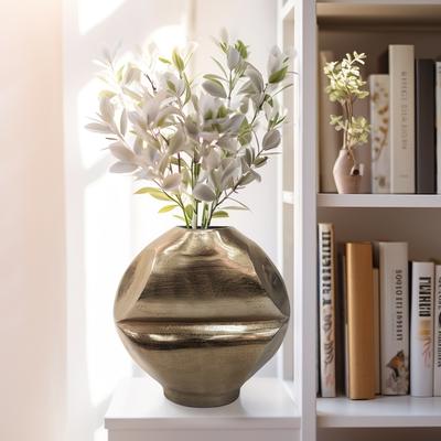 Sagebrook Home Metal Byram Slit Design Decorative Vase - Champagne, 14 in.