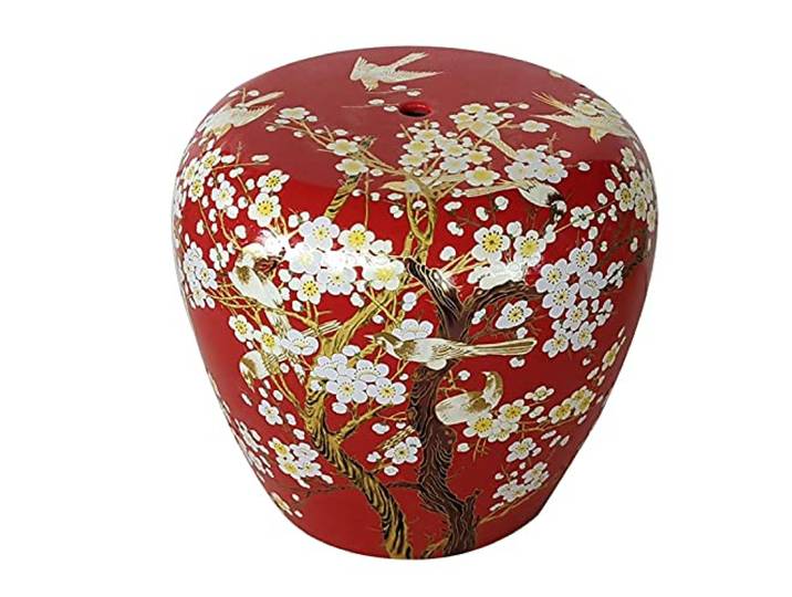 Trommelhocker aus Keramik, niedriger Hocker im neuen chinesischen Stil(Red)