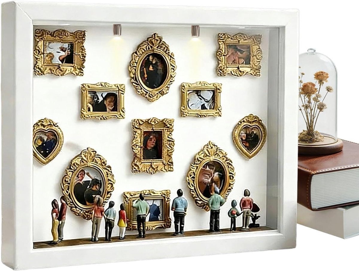 Museum Displayframe Wit - Miniatuur Decoratie met Zachte Verlichting - B: 22,7 cm, H: 31,4 cm