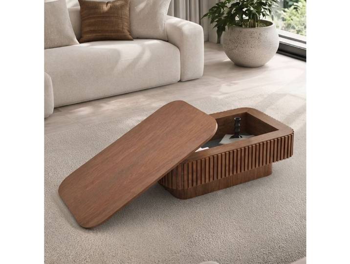 VUENOR Table basse rectangulaire 98x60x35 cm noyer – rangement caché montage 5 min style moderne