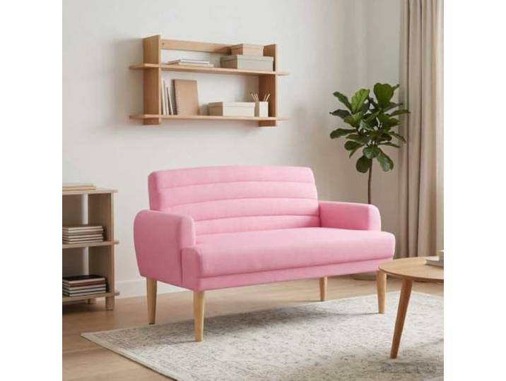 ZXQVLMRS Zweisitzer Loveseat Knopfheftung Rosa 116x67x80cm Stoff Sofa Gepolsterter Velours-Bezug, Stabile Kautschukholz-Beine, Kompaktes Design