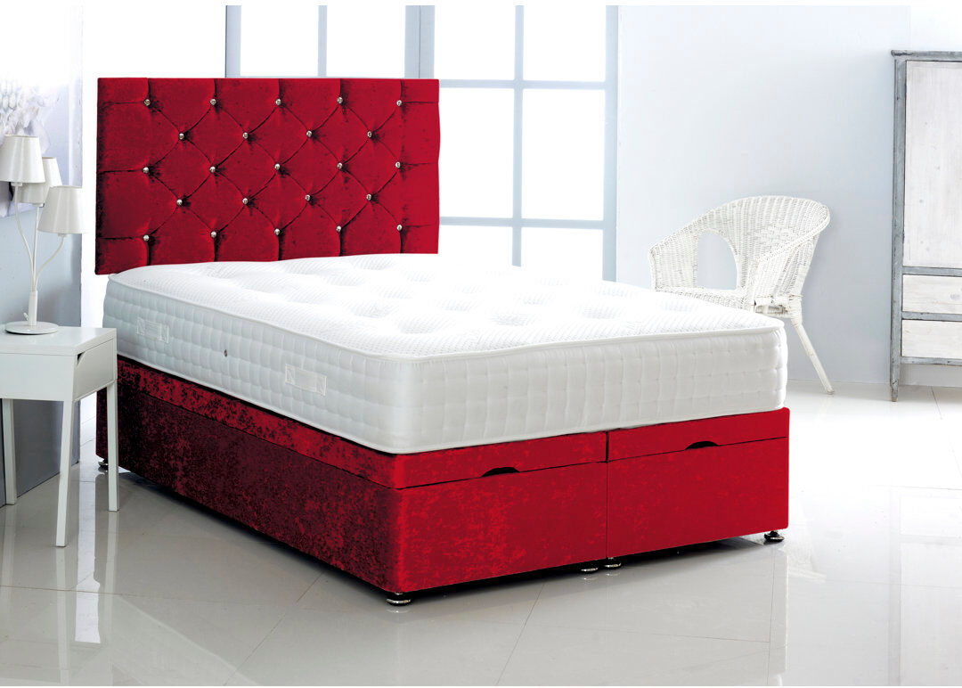 Mercer41 Marisol Upholstered Velvet Lift Up Storage Ottoman Bed Red Double (4'6)