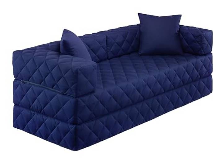 Traumnacht Schlafsofa und Gästesofa mit Schlaffunktion 200x80x65 cm – Dunkelblau mit 2 Spitzkissen, abnehmbarer Bezug, für Kinder und Erwachsene