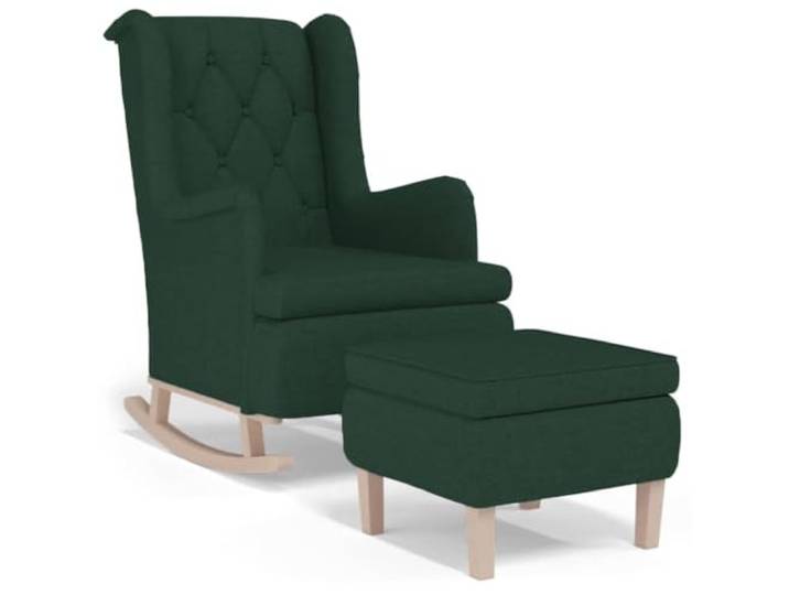 HAQWRDQSG Schaukelsessel mit Hocker Set Dunkelgrün Stoff Massivholz Sanfte Schaukelfunktion und weiche Armlehnen bringen Entspannung ins Wohnzimmer oder Schlafzimmer. Inklusive Fußhocker.