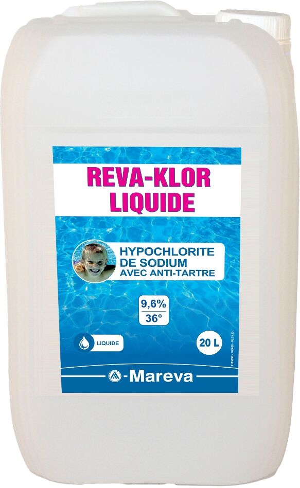 Traitement piscine Mareva REVA KLOR 20L Hypochlorite de Sodium Chlore Liquide avec anti-tartre