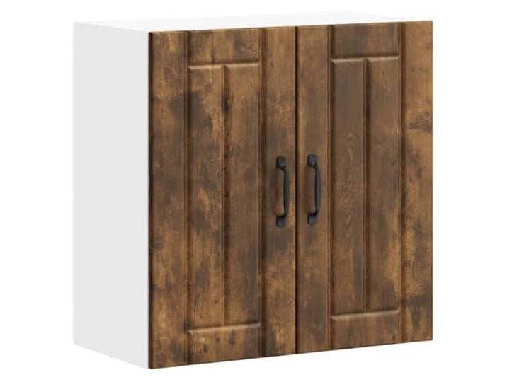 fsahslih Küchen-Hängeschrank Lucca 60x31x60 cm Räuchereiche Holzwerkstoff Platzsparender Wand-Schrank mit Glastüren für Esszimmer und Flur, 70 kg Belastbarkeit, Robuste Fächer für Geschirr.