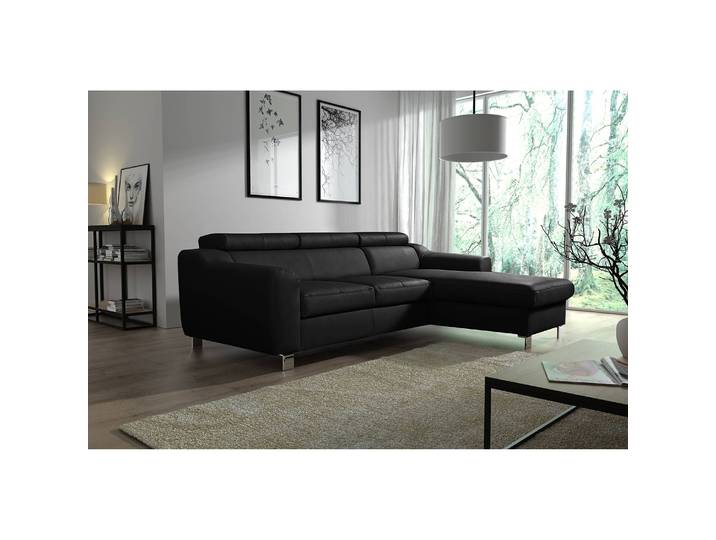 Ecksofa Burnside I Schwarz/Schwarz Kunstleder 242 x 76 x 170cm Longchair davorstehend rechts ohne Schlaffunktion Modern