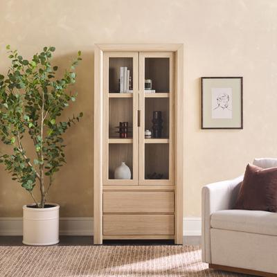 Walker Edison Modern Wood Bookshelf with Glass Doors and Drawer Storage