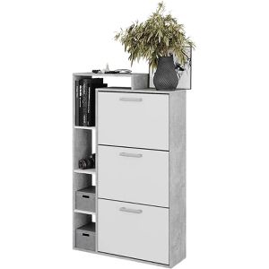 Vicco Schuhschrank Orlando, beton grau / weiß, Schuhkipper, 3 Fächer für 18 Paar, Holz, 80,1 x 128,3 x 24,5cm