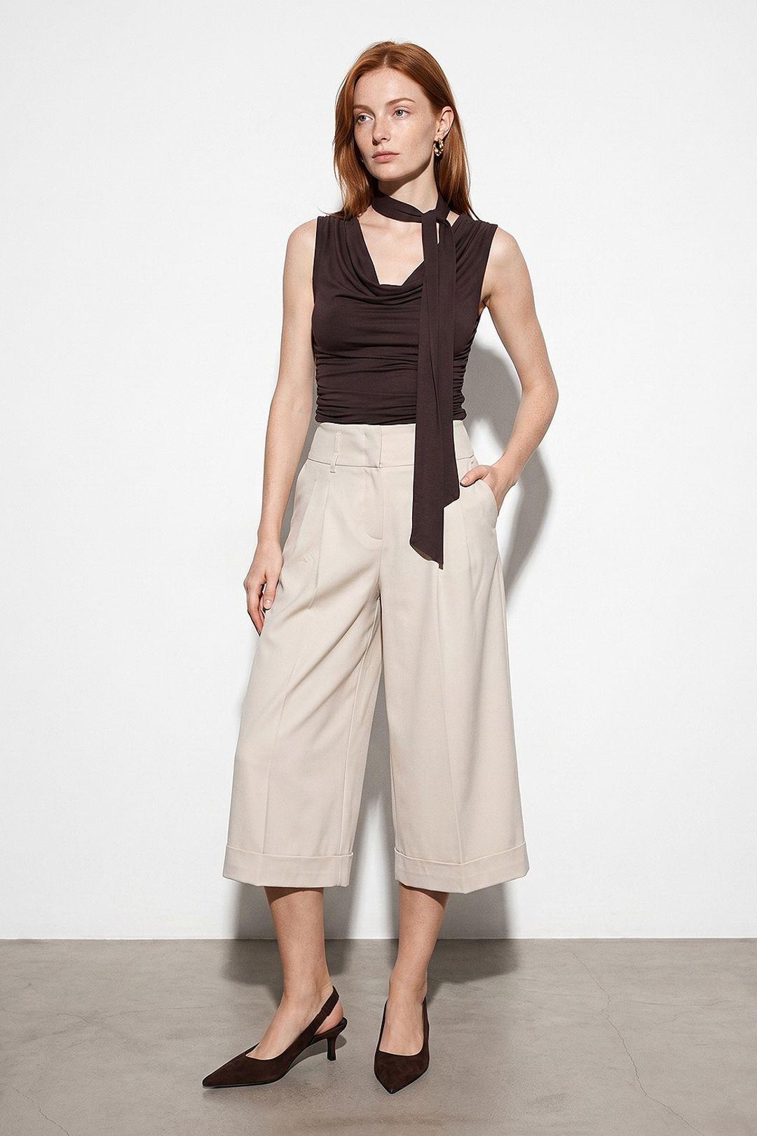 Hochtaillierte weit geschnittene Crepe-Culottes