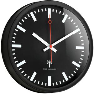 TFA Wanduhr 60.3513, Kunststoff, analog, Funkuhr, Ø 25 cm, schwarz, lautlos