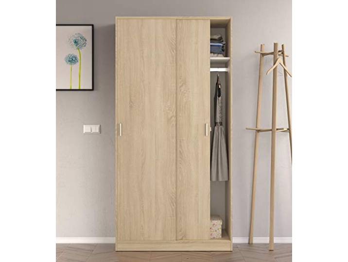 Dmora - Kleiderschrank 2 Türen Lansing, Schlafzimmerschrank, Schrank mit Regal und Kleiderstange, 100x50h200 cm, Eiche
