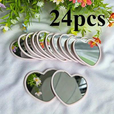 Inspire Daily Merch Portable Travel Love Mirrors Heart shaped Mini Beauty Makeup Mirror Dormitory Glass Girl Gift pink