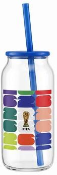 Jay Import Co FIFA Trophy Glass Sipper with Blue Plastic Lid & Straw 18 OZ.