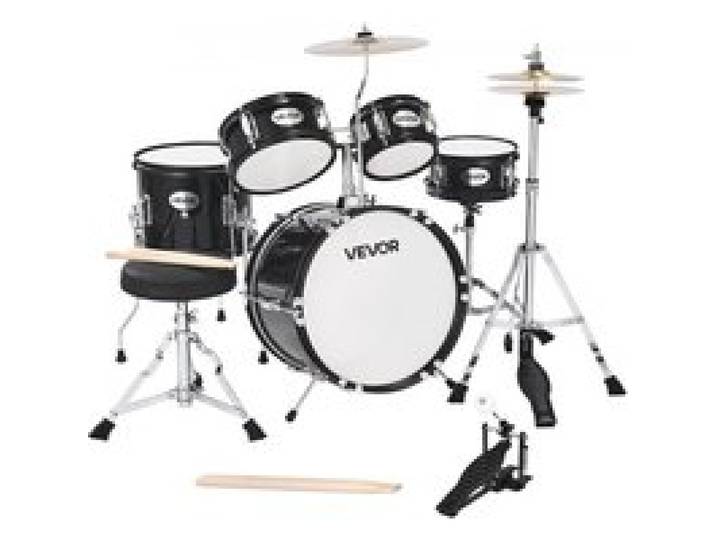 VEVOR Schlagzeug Set, 5-teilig, inkl. 35,6 cm Basstrommel, 20,3 cm Snare, 15,2 cm & 20,3 cm Tomtoms, 25,4 cm Standtom, 25,4 cm Crash-Becken & 20,3 cm-Hi-Hat, für Kinder von 6–13 Jahren (schwarz)