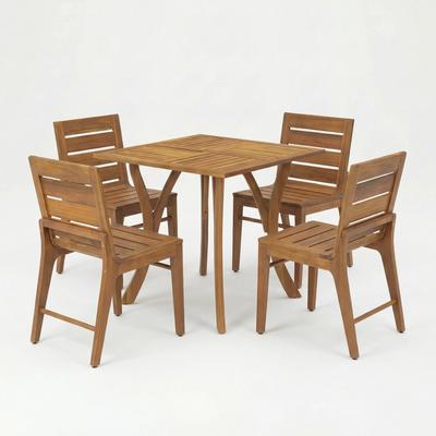 PRO_SELLERS 5-Piece Acacia Wood Outdoor Dining Set with Slatted Back Chairs Teak