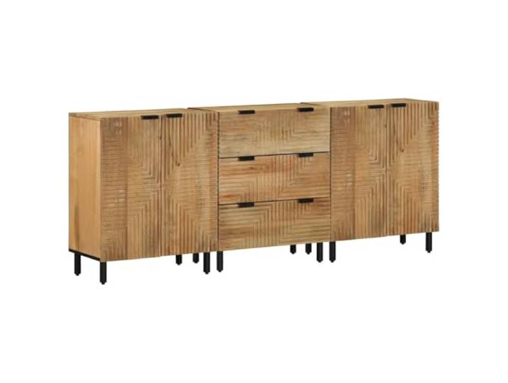 HKTMGDNG 3er Set Sideboard Massivholz Mango Anrichte Braun 60x33x75 cm Flexibles 3er Anrichten Set mit CNC Fräsung für Schlafzimmer, Flur und Essbereich mit reichlich Stauraum