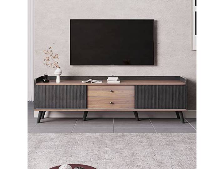 Merax Fernsehschrank Fernsehtisch TV Lowboard TV Cabinet Sideboard mit Zwei Schubladen Schwarz TV Lowboard TV Schrank Wohnzimmer Möbel TV Kommode TV Bank TV Tisch