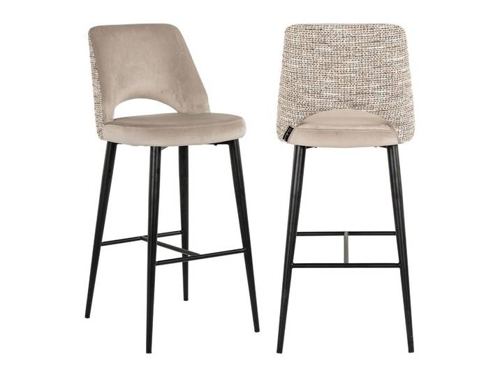 Barhocker Tabitha in trendy nature mit Samtbezug und Fußstütze
