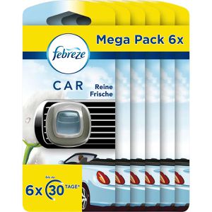 Febreze Autoduft Car, Reine Frische, 6er Mega Pack, bis zu 180 Tage, Duftgel, für den Lüftungsschlitz, 6 Stück