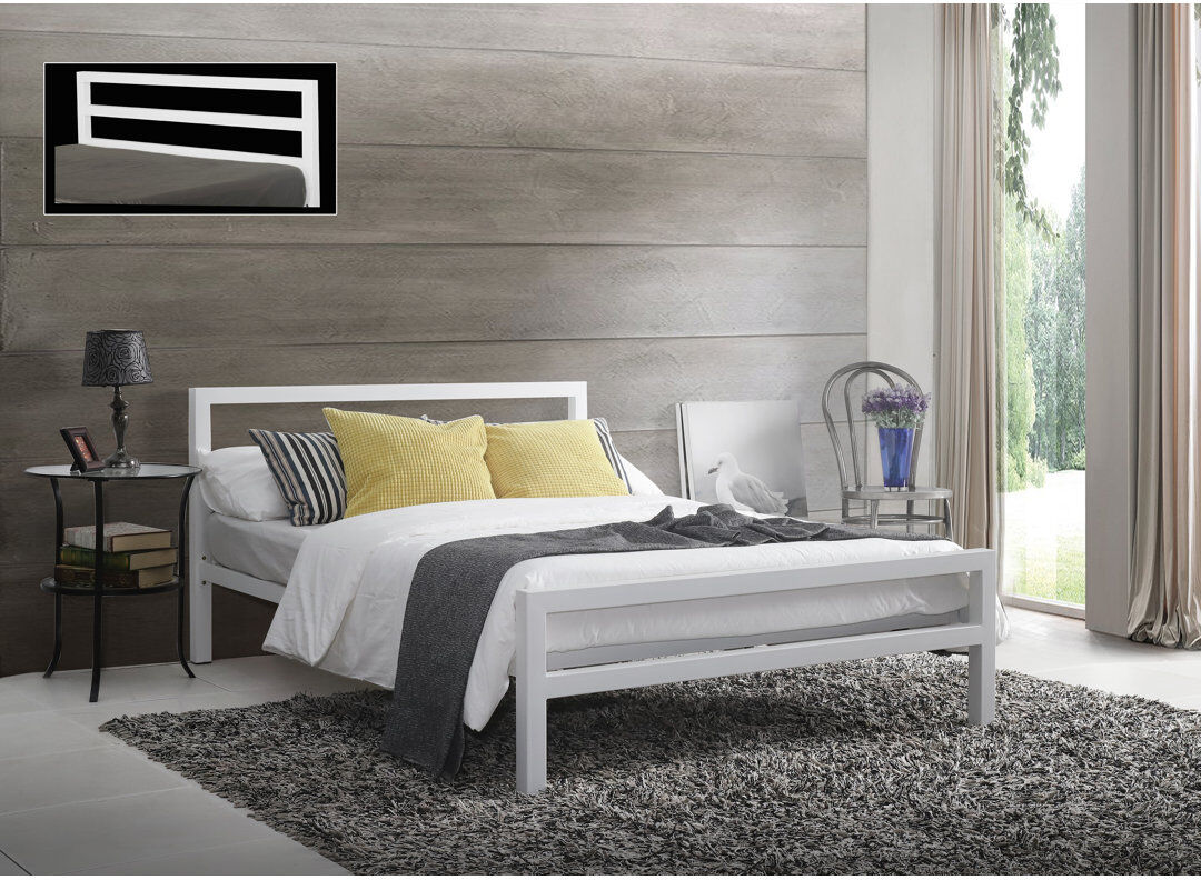 17 Stories Shakia Open-Frame Bed White Kingsize (5')