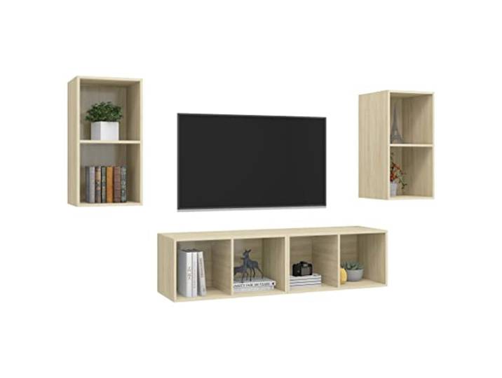 GKHPYURE TV-Wandschrank 4 Stück Eiche Sonoma Spanplatte Vertikal oder horizontal aufhängen, 2 Fächer, leicht zu reinigen, Montage erforderlich