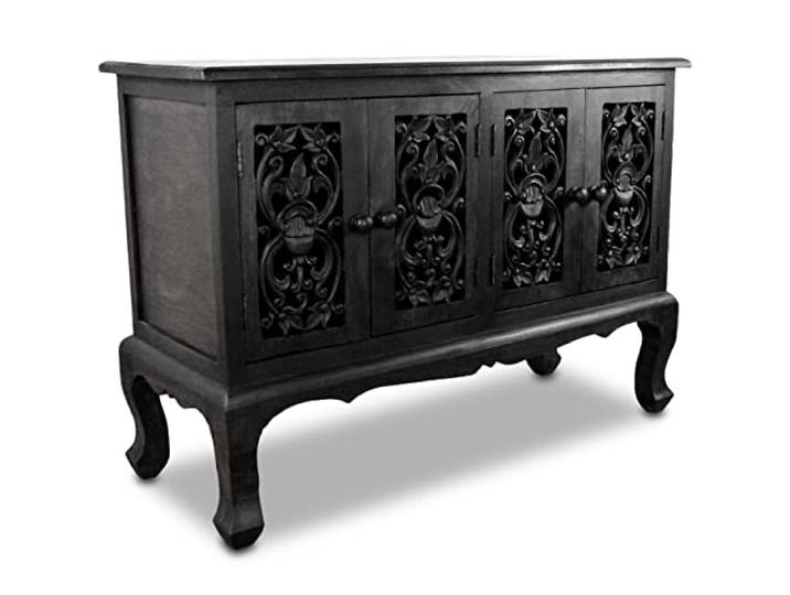 livasia Asiatischer Schrank aus Massivholz – 100x35x70cm – Handgeschnitztes Sideboard aus Akazienholz, Kommode mit Einzigartigem Design, Nachhaltig & hochwertig