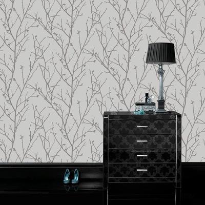 Boutique Water Silk Sprig Silver Wallpaper