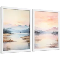 POSTER 2er-Set Wandbilder Sonnenuntergang modern Wohnzimmer Deko, Schlafzimmer, Küche, Badezimmer Rahmenlos A3