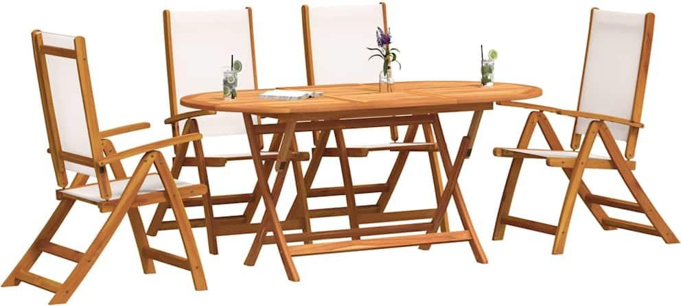vidaXL 5-delige tuinset van massief acaciahout en textiel
